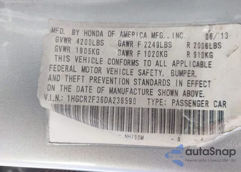 2013 Honda Accord Lx from USA, damaged, VIN 1HGCR2F36DA236590